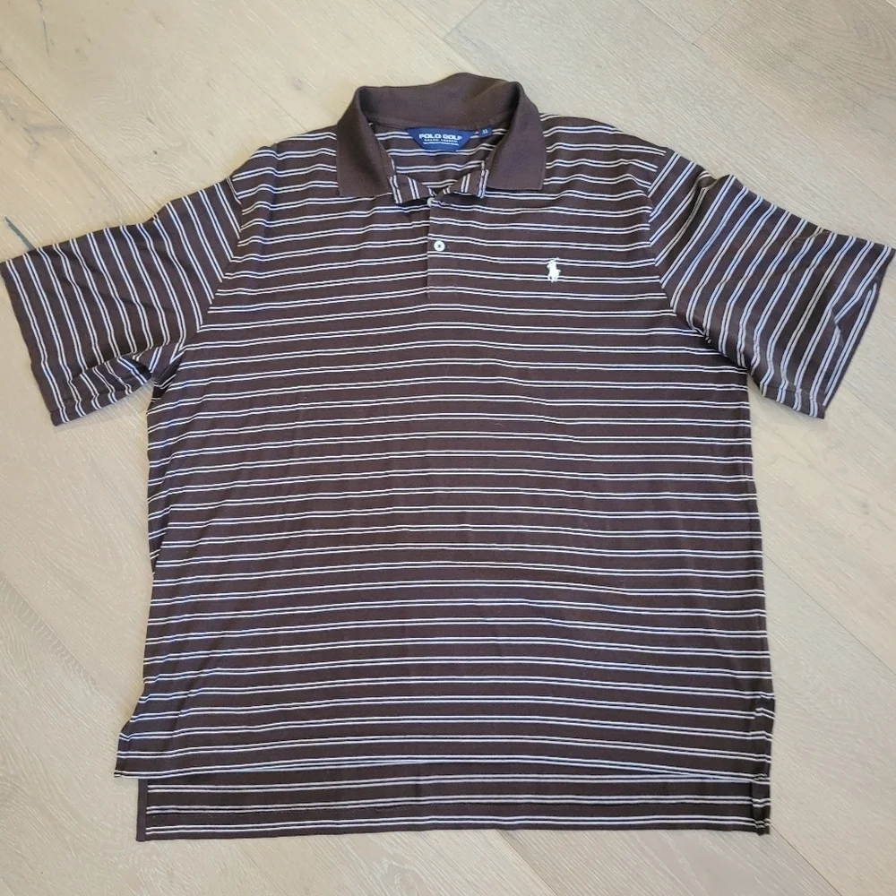 Polo Golf by Ralph Lauren Shirt Men's sz XL Brown Striped Short Sleeve Golf Polo